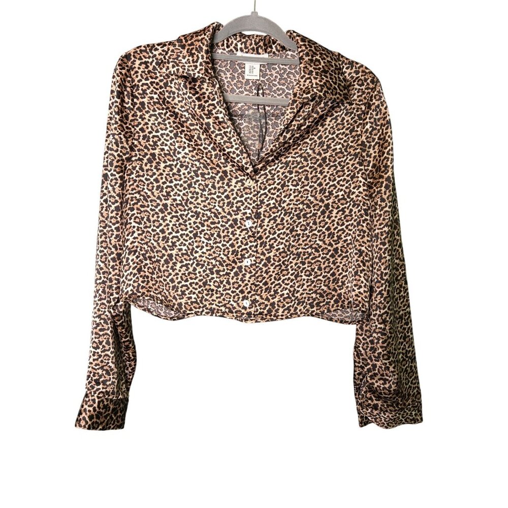 Rachel Zoe Womens Leopard Print Button-Up‎ Blouse Medium
